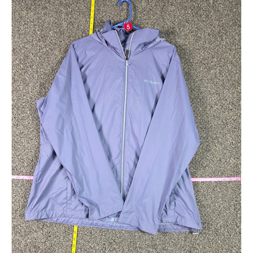 Columbia Windbreaker Jacket Women 2X Purple Full Zip Hooded Outdoor Coat